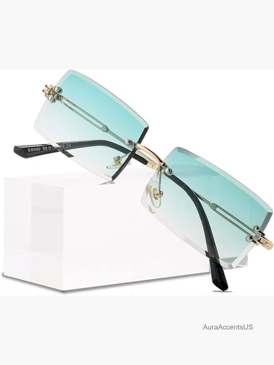 Rimless Rectangle Square Sunglasses Trendy Y2K Retro Frameless Eyewear Gradient main image 4